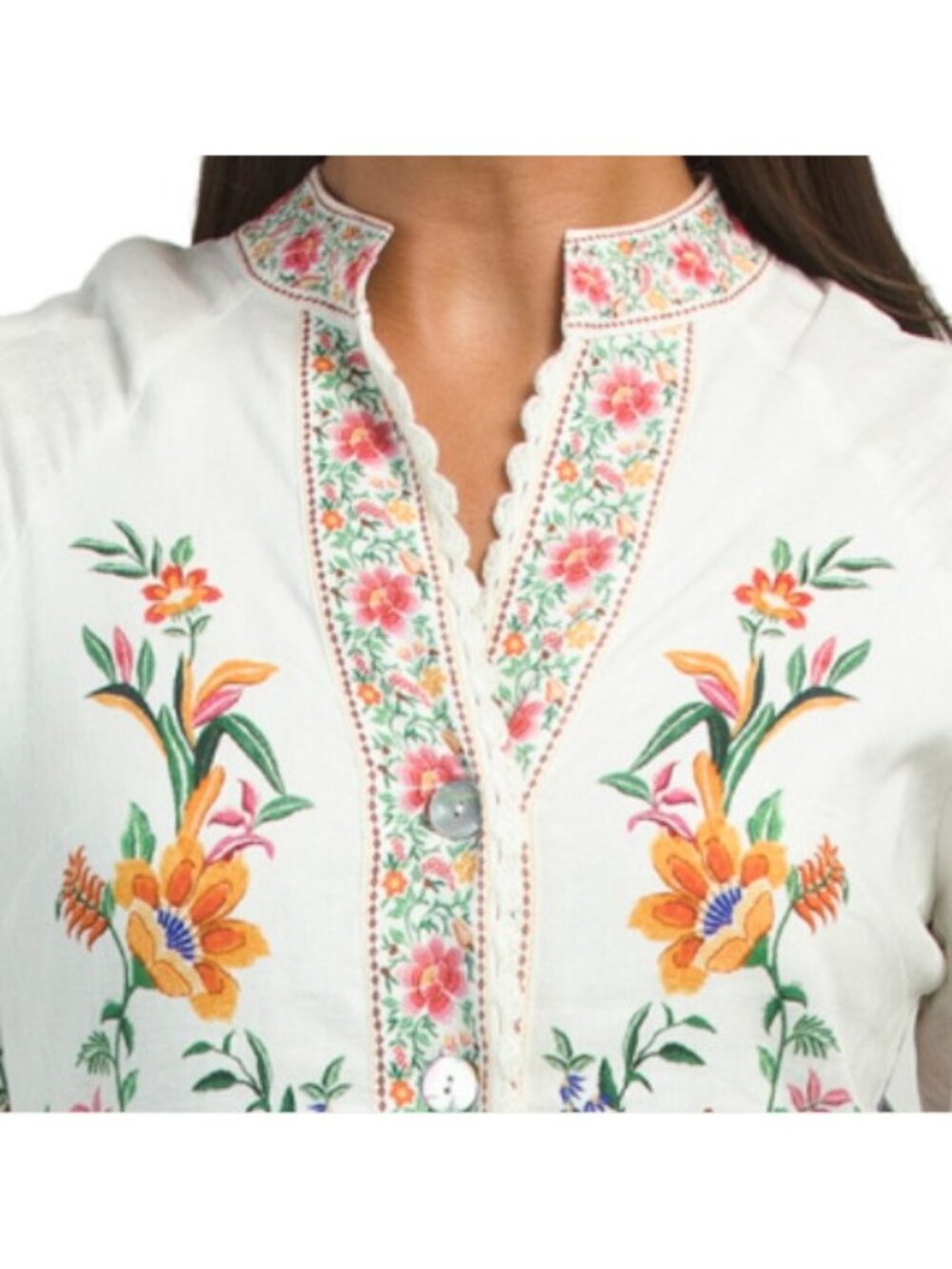 MAGASCHONI Linen Blend V-neck Button Front Dress With Print Details - Picture 3 of 6